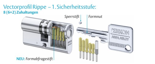 Vectorprofil Rippe 1. Sicherheitsstufe mit 8 Zuhaltungen
